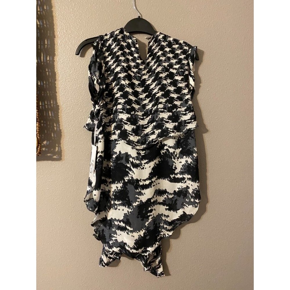 Anthropologie 2BRych Too Black Ivory 2 XS extra small Silk Houndstooth NWT - Picture 6 of 6